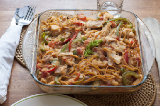 baking dish filled with Chicken Spaghetti