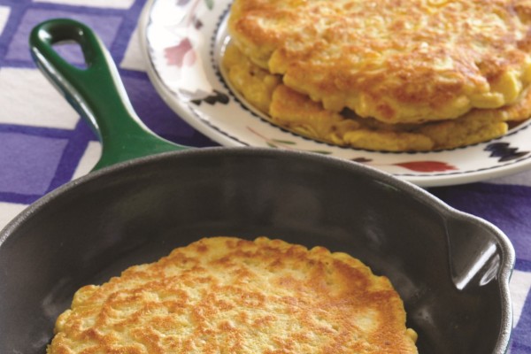Image of Cornmeal Pancakes Recipe in a skillet 