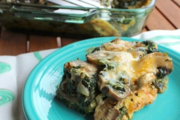 Image of Spinach and Mushroom Enchilada Casserole Recipe on a plate.