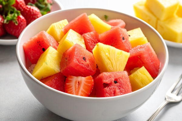 Image of Strawberries, Watermelon, and Pineapple Salad recipe in a bowl