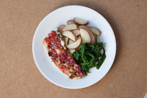 Baked Trout on a white plate
