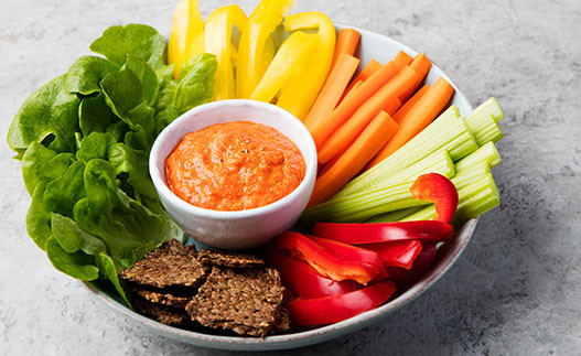 Vegetable Medley with Salsa Dip in a bowl