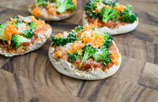several English Muffin Veggie Pizzas