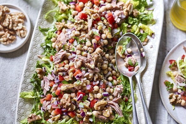 image of Mediterranean Tuna Antipasti Salad on a serving platter