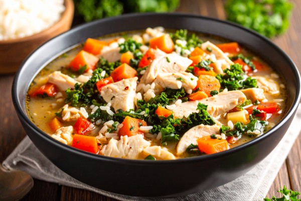 Image of Chicken Vegetable Soup with Kale recipe in a bowl