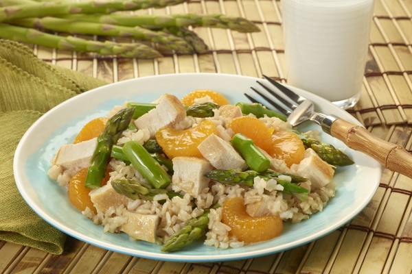 Asparagus, Mandarin Orange, Chicken, and Rice