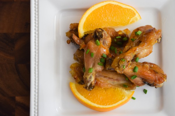 Orange Glazed Skinless Chicken Wings on a plate