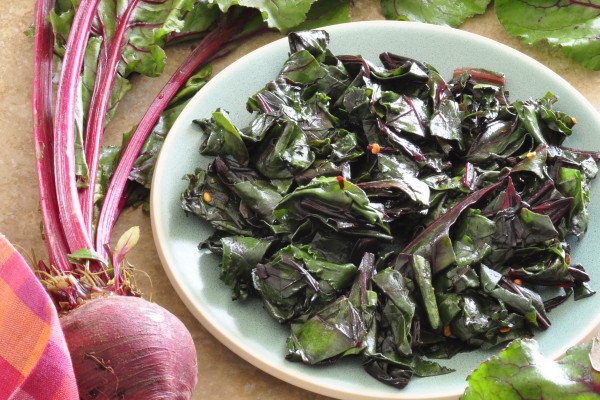 sautéed beet greens in a bowl