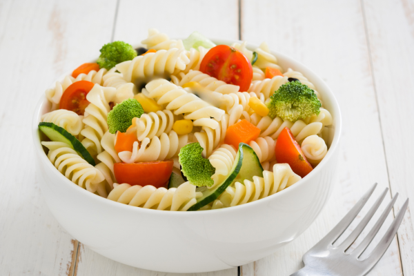 Image of Tangy Crisp Vegetable and Pasta Salad Recipe in a bowl