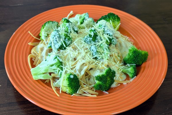 Image of Broccoli Alfredo recipe on a plate.