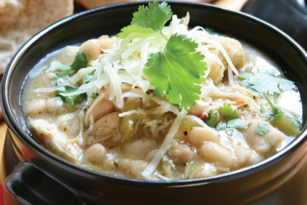 image of white chicken chili in a bowl