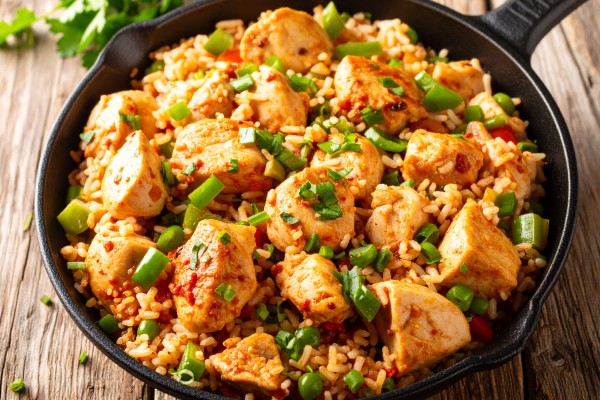 Image of Chicken and Spanish Rice recipe in a skillet